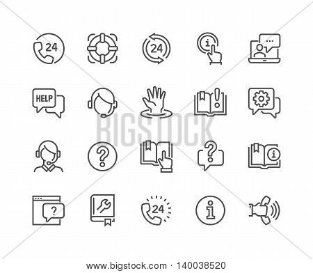 Simple Set of Help and Support Related Vector Line Icons. Contains such Icons as Phone Assistant, Online Help, Video Chat and more. Editable Stroke. 48x48 Pixel Perfect.