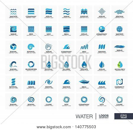 Abstract logo set for business company. Corporate identity design elements. Star, Water wave, drops connect concept. Circle, blob, spiral, swirl and whirlpool logotype collection. Colorful Vector icons