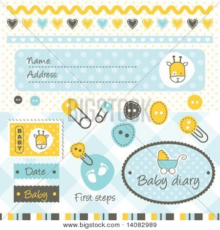 Elementos de bloc de notas y elementos de diseño para la tarjeta de desembarque de baby boy