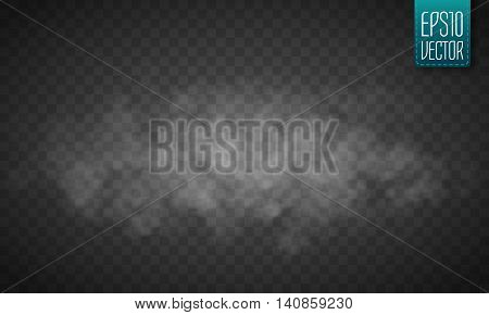 Fog or smoke isolated transparent special effect. White vector cloudiness, mist or smog background. Magic template. Vector illustration