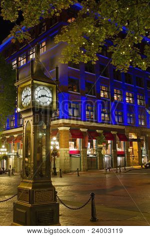 Orologio a vapore a Gastown Vancouver Bc di notte 2