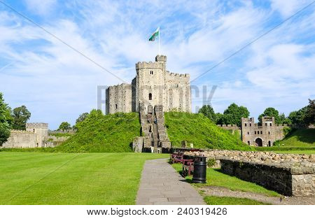 Exterior Of Cardiff Castle In Wales, United Kingdom