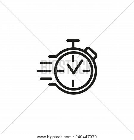 Stopwatch In Motion Line Icon. Timer, Speed, Fast Stop Watch. Quick Service Concept. Can Be Used For