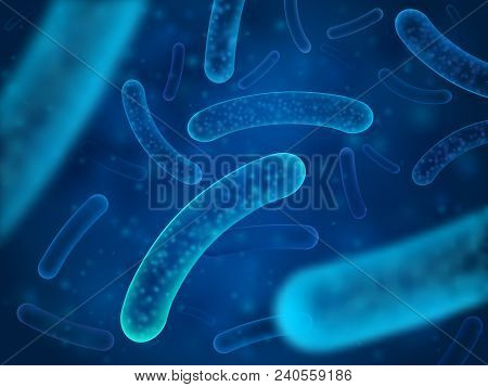 Micro Bacterium And Therapeutic Bacteria Organisms. Microscopic Salmonella, Lactobacillus Or Acidoph