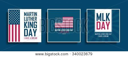 Martin Luther King Day Celebrate Cards Set With United States National Flag. Mlk Day Collection. Usa