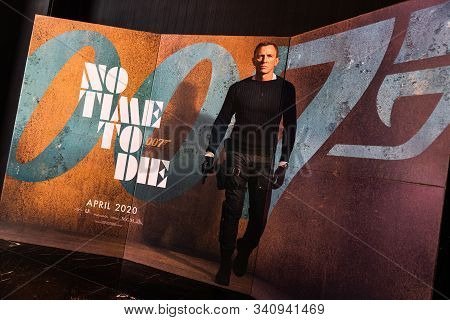 Bangkok, Thailand - Dec 20, 2019: James Bond 007 No Time To Die Movies Advertising On Backdrop Poste