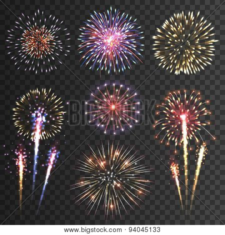 Firework pictograms black background set