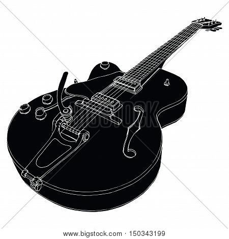 Stylized Guitar. Retro . Jazz Electric . Musical Instrument. Music. Rock. Line Art. Drawing By Hand.