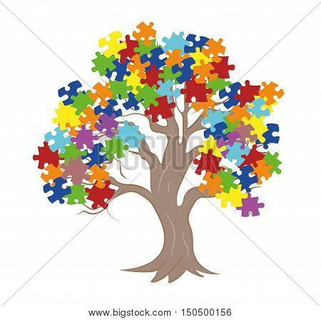 Puzzle Pieces in Autism Awareness Colors Background, 3D rendering