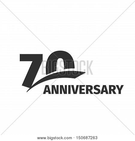 Isolated abstract black 70th anniversary logo on white background. 70 number logotype. Seventy years jubilee celebration icon. Seventieth birthday emblem. Vector anniversary illustration