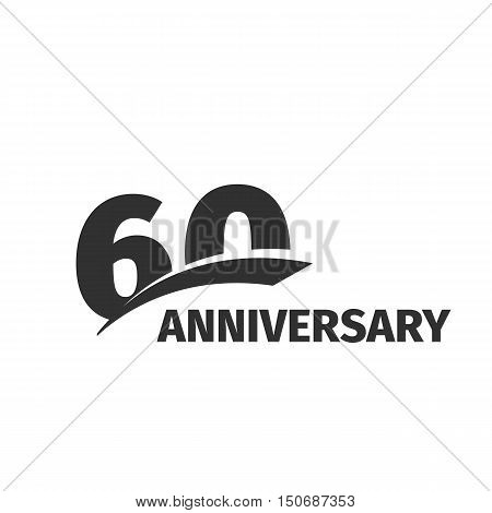 Isolated abstract black 60th anniversary logo on white background. 60 number logotype. Sixty years jubilee celebration icon. Sixtieth birthday emblem. Vector anniversary illustration