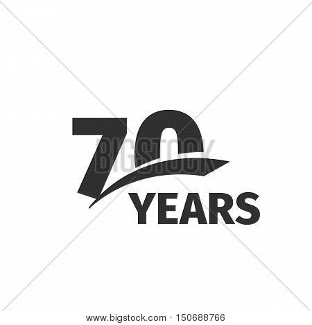 Isolated abstract black 70th anniversary logo on white background. 70 number logotype. Seventy years jubilee celebration icon. Seventieth birthday emblem. Vector anniversary illustration