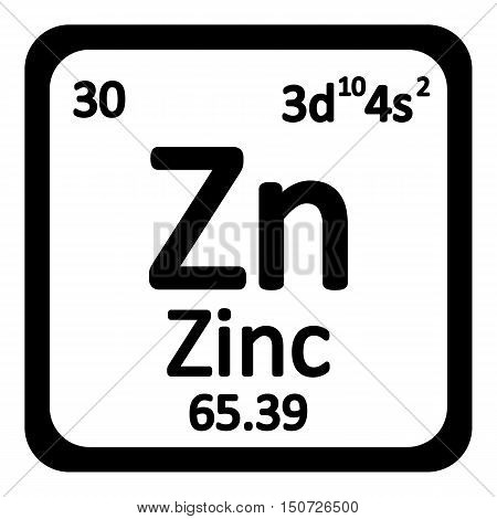 Periodic table element zinc icon on white background. Vector illustration.