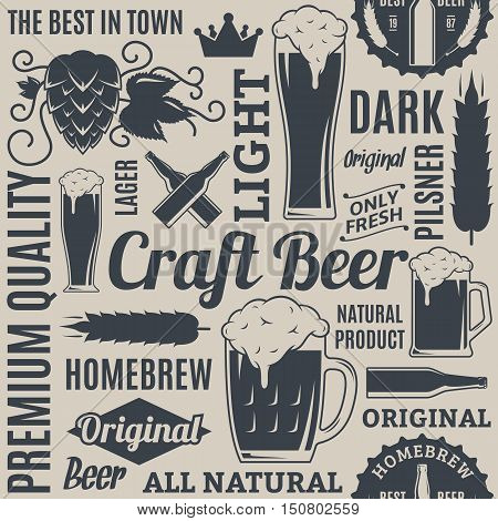 Typographic Vector Beer Seamless Pattern Or Background