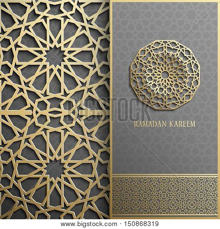 3d Ramadan Kareem greeting card, invitation islamic style.Arabic circle golden pattern.Gold ornament on black, islamic