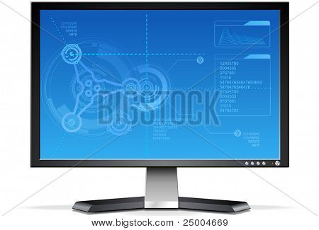 테크노 벽지 (청사진)와 와이드 스크린 모니터의 정면 보기