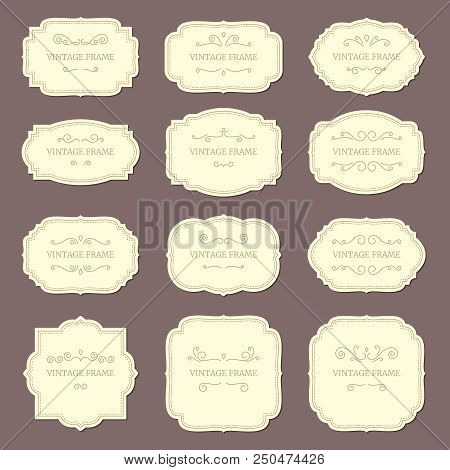 Vintage Label Frames. Old Fashioned Ornamental Labels, Fashion Product Victorian Tag Cardboard. Retr