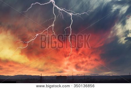 Sky Glows With The Fiery Colors Of A Fabulous Sunset - The Weather And Climate Change Rapidly With T