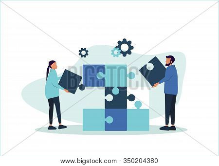 Business teamwork concept. Team metaphor. People teamwork connecting puzzle elements. Vector teamwork illustration of a flat design style. Symbol of teamwork, collaboration, collaboration.