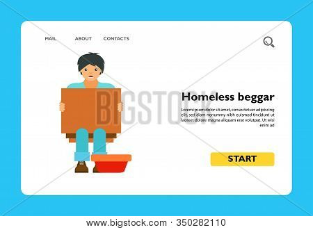 Icon Of Homeless Beggar. Poverty, Charity, Help. Misery Concept. Can Be Used For Topics Like Welfare