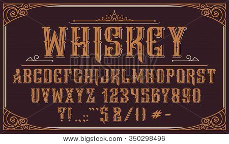 Vintage Decorative Typeface On Dark Background. Font