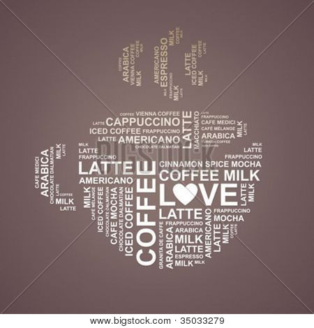 coffee cup typography from words - vector background