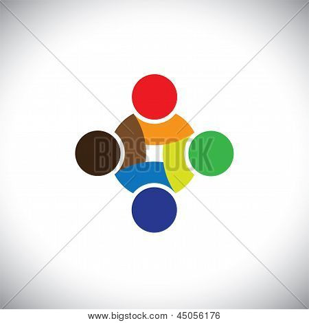 Colorful Design Of People Symbols Working As Team & Cooperating