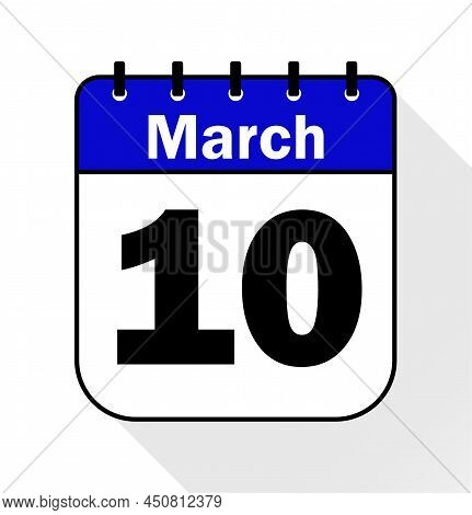 March Day 10 Blue - Calendar Icon - Vector Illustration