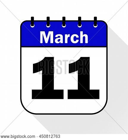 March Day 11 Blue - Calendar Icon - Vector Illustration