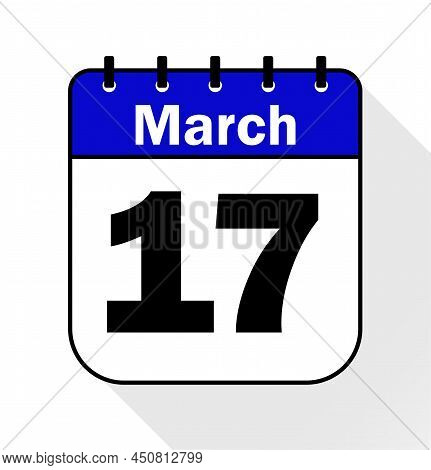 March Day 17 Blue - Calendar Icon - Vector Illustration