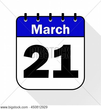 March Day 21 Blue - Calendar Icon - Vector Illustration