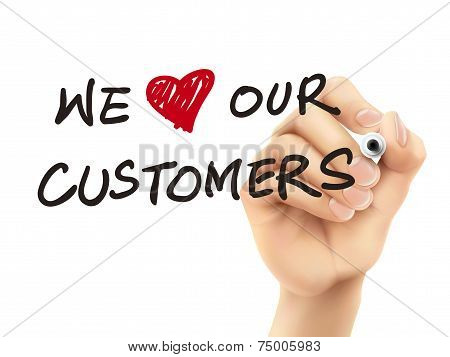 We Love Our Customers Words Written By 3D Hand