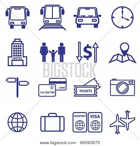 Travel and vacation line icons set. Vector illustration of holiday symbols