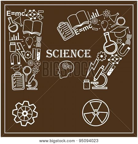 Human head and icons of science. Vector illustration in linear style.