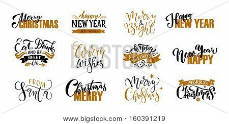 Lettering 'merry Christmas', 'happy New Year' For Christmas/new Year Greeting Card, Invitation Templ