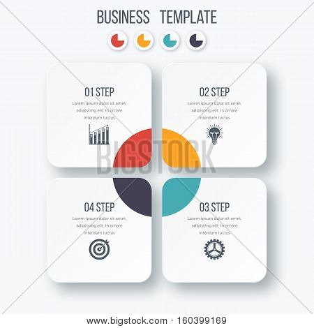 Infographics template four options with square. Can be used for workflow layout, diagram, number options, step up options, web design, presentations