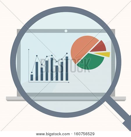 Analytics display with magnifier. Business analytics market data