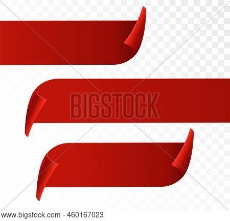 Red Ribbon Label Tag Banner. Vector 3d Red Ribbon Sticker Flag Bookmark Silk Isolated Background Des