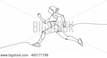 Girl Sprinter One Line Art. Continuous Line Drawing Sports, Fitness, Physical Education, Athletics, 