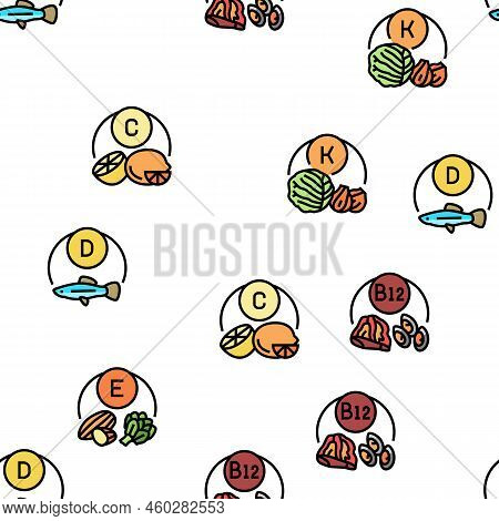 Vitamin Mineral Medical Complex Vector Seamless Pattern Thin Line Illustration