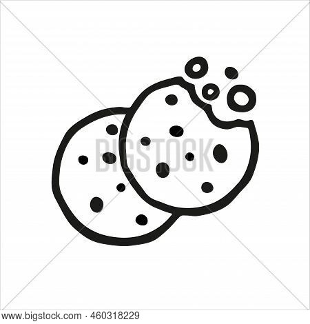 Two Chocolate Chip Cookies Icon Of Chocolate Cake On White Background. Simple Cookie Icon Vector Ill