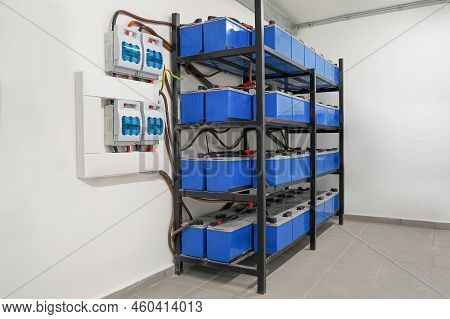 Battery Room. Battery Pack In Battery Room In Power Plant For Supply Electricity In Plant During Shu