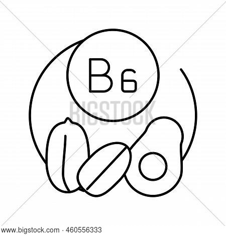 B6 Vitamin Line Icon Vector. B6 Vitamin Sign. Isolated Contour Symbol Black Illustration