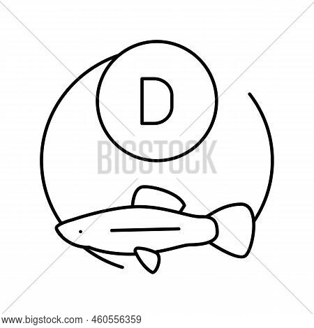 D Vitamin Fish Line Icon Vector. D Vitamin Fish Sign. Isolated Contour Symbol Black Illustration