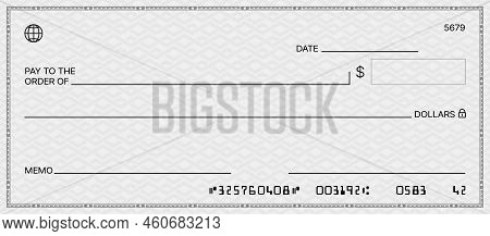 Bank Check, Vector Blank Money Cheque, Checkbook Template With Guilloche Pattern And Fields. Currenc