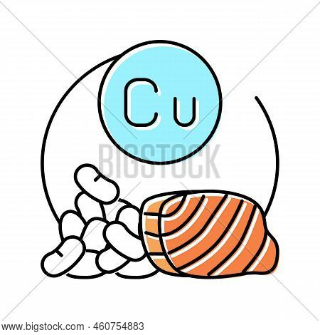 Cu Healthy Vitamin Color Icon Vector. Cu Healthy Vitamin Sign. Isolated Symbol Illustration