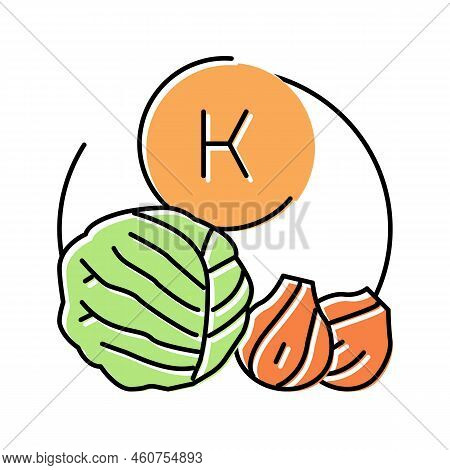 K Vitamin In Vegetable Color Icon Vector. K Vitamin In Vegetable Sign. Isolated Symbol Illustration