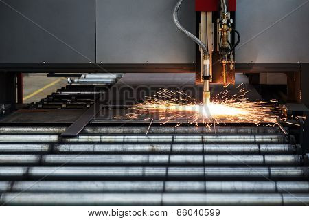 Industrial cnc plasma cutting of metal plate