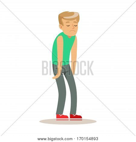 Sick Anemic Kid Feeling Unwell Suffering From Sickness Needing Healthcare Medical Help Cartoon Character. Ill Child With Health Damage Showing The Symptoms Vector Illustrations.