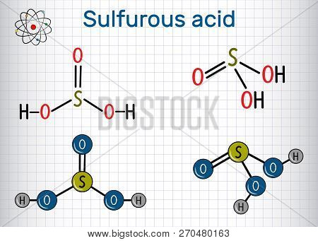 Sulfurous Acid (sulphurous Acid, H2so3) Molecule. Structural Chemical Formula And Molecule Model. Sh